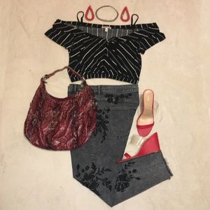 Black Striped Cropped Off the Shoulder Top